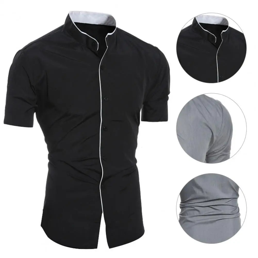 Great Summer Close-Fitting Solid Color Formal Shirt