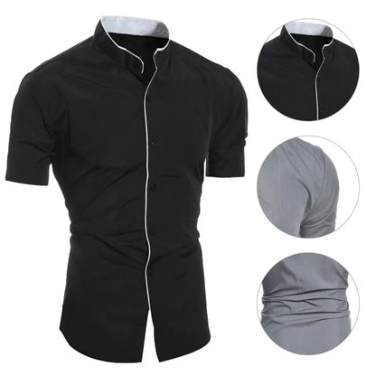 Great Summer Close-Fitting Solid Color Formal Shirt
