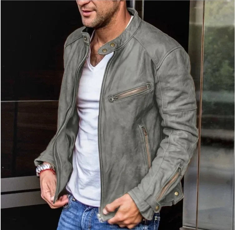 2024 New Autumn Men's Brown Leather Jacket