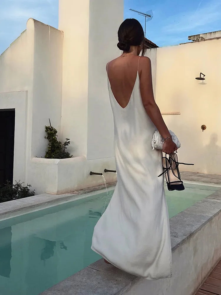 Women Sexy V Neck Backless Split Long Dress