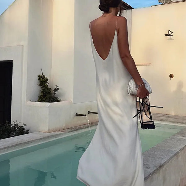 Women Sexy V Neck Backless Split Long Dress