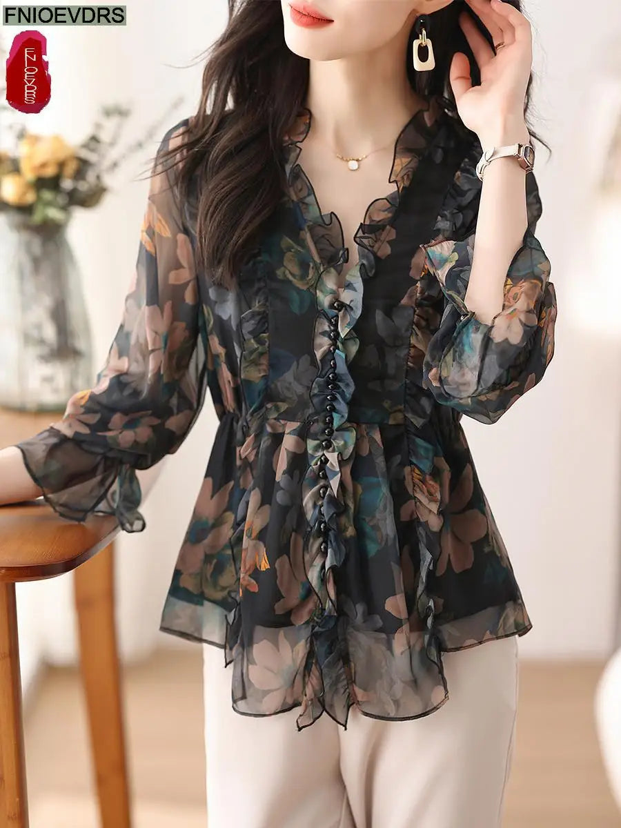 S-3XL Women Spring Basic Wear Chiffon Shirts