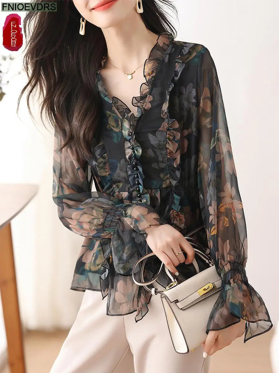 S-3XL Women Spring Basic Wear Chiffon Shirts