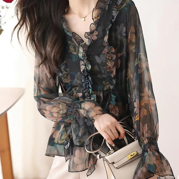 S-3XL Women Spring Basic Wear Chiffon Shirts