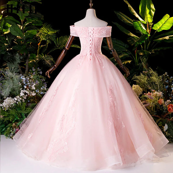 JEHETH Lace Appliques Beading Pink Prom Dress