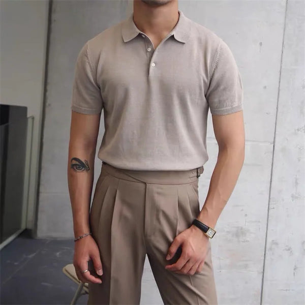 Solid Color Knitted Polo Shirt