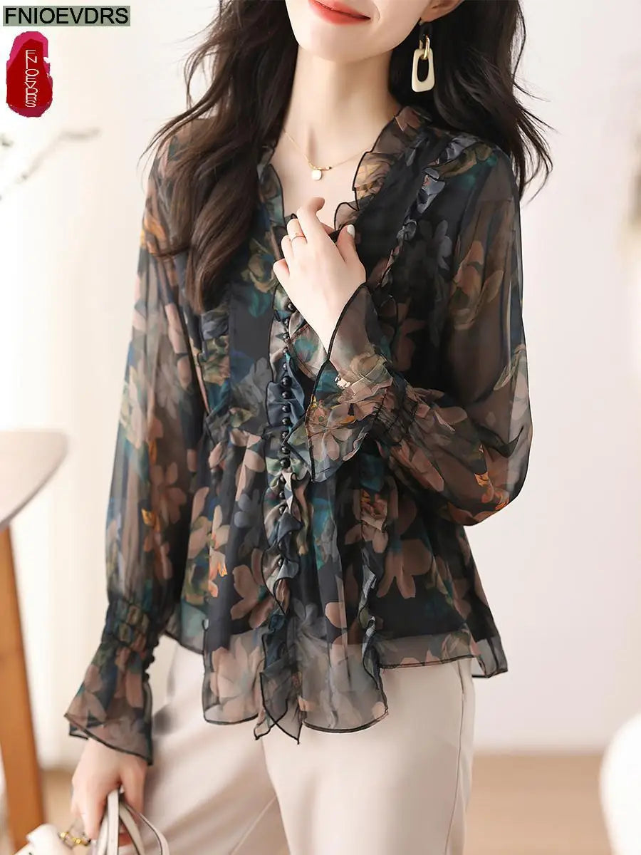 S-3XL Women Spring Basic Wear Chiffon Shirts