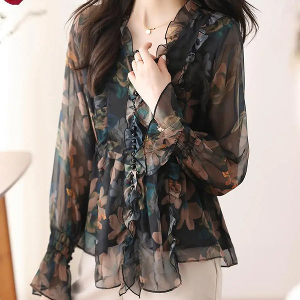 S-3XL Women Spring Basic Wear Chiffon Shirts