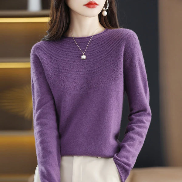 100% Wool Hollow Knit Cashmere Sweater