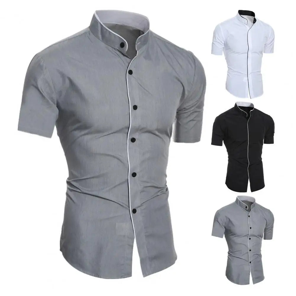 Great Summer Close-Fitting Solid Color Formal Shirt