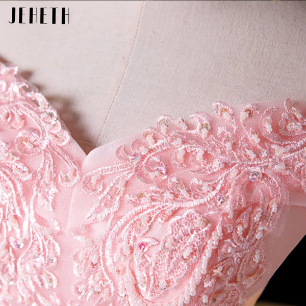 JEHETH Lace Appliques Beading Pink Prom Dress