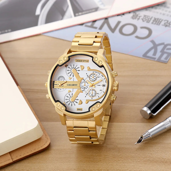 Classic Men’s Luxury Gold Steel Band Watch.