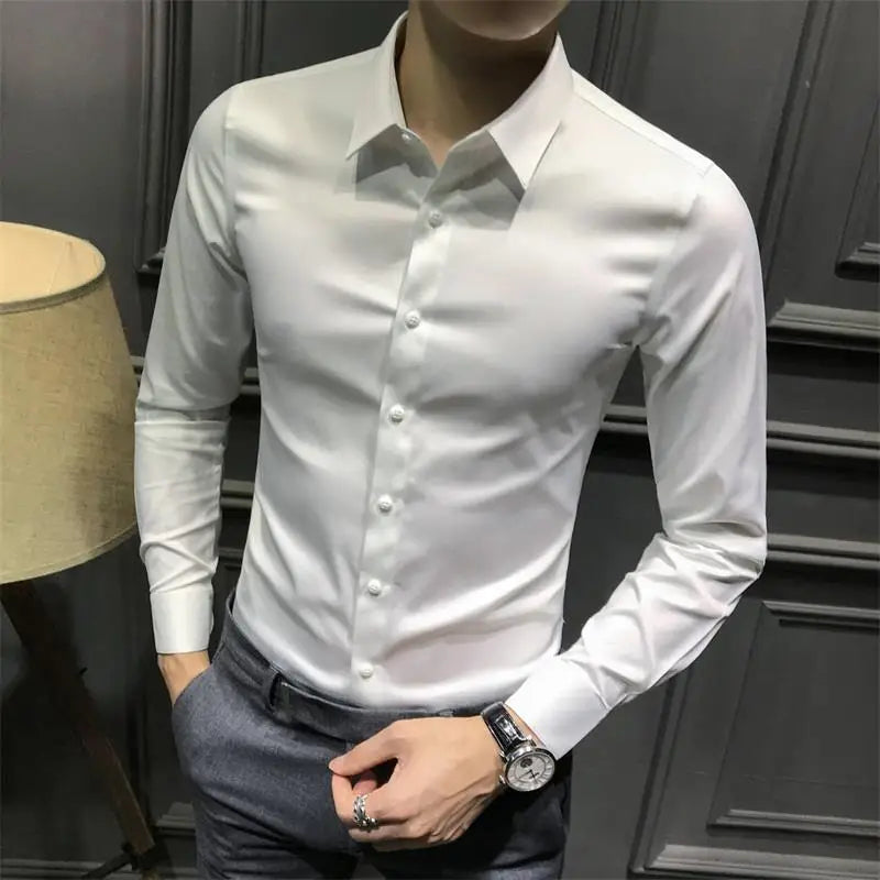 Long Sleeve Silk Business Dress Shirt