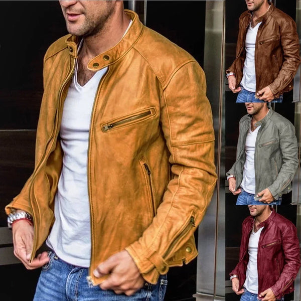 2024 New Autumn Men's Brown Leather Jacket