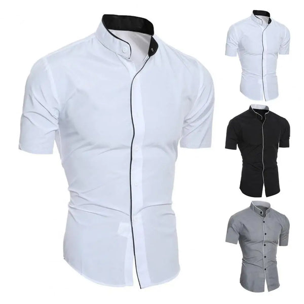 Great Summer Close-Fitting Solid Color Formal Shirt