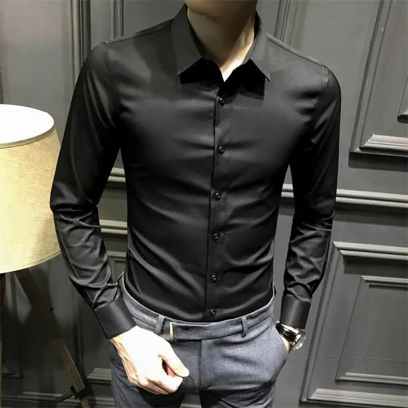 Long Sleeve Silk Business Dress Shirt