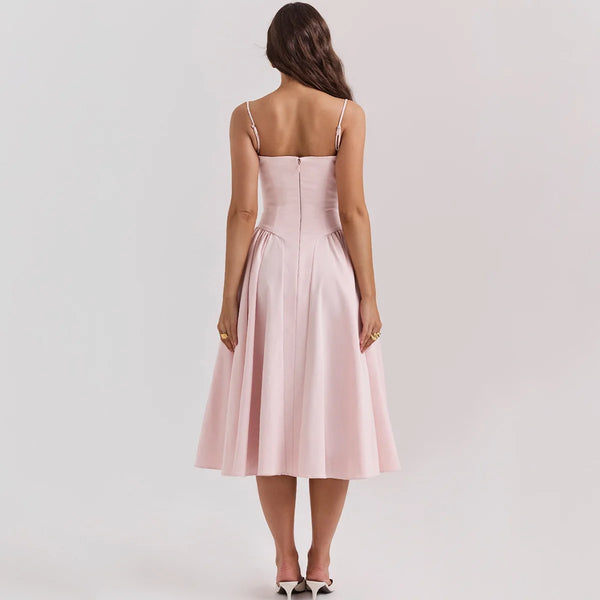 Mingmingxi Elegant Pink Spaghetti Strap Midi Dress