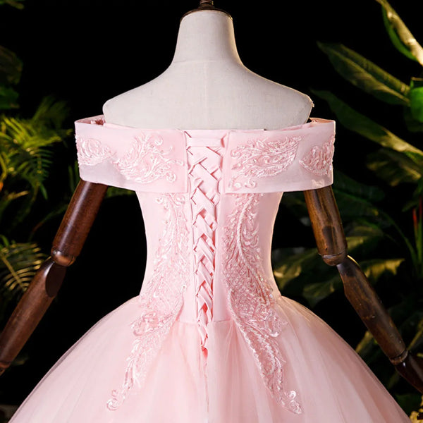 JEHETH Lace Appliques Beading Pink Prom Dress