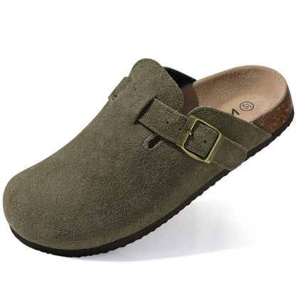 Evshine Men's Cow Suede Clogs with Arch Support Leather Mules Comfort Fashion Potato Shoe Women Cork Footbed Genuine Suede Clogs