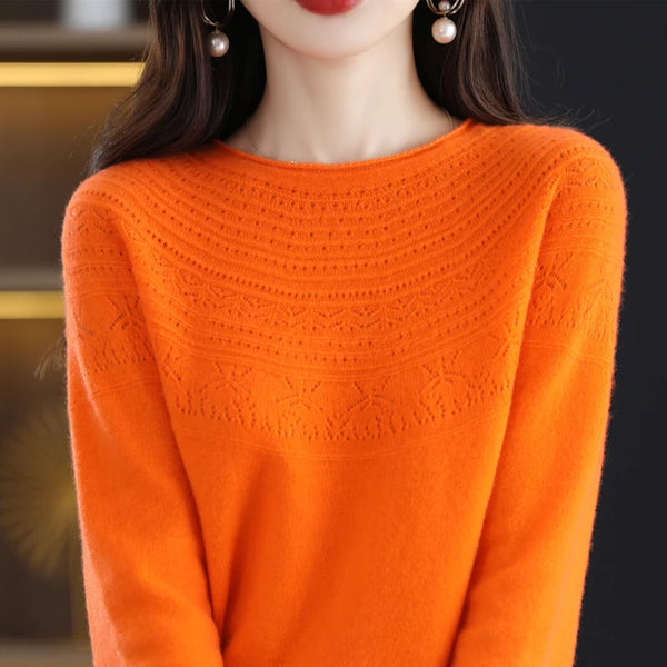 100% Wool Hollow Knit Cashmere Sweater