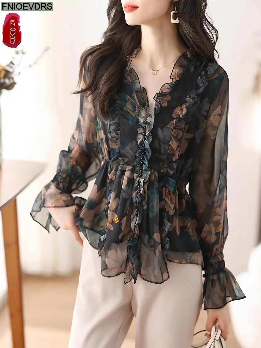 S-3XL Women Spring Basic Wear Chiffon Shirts