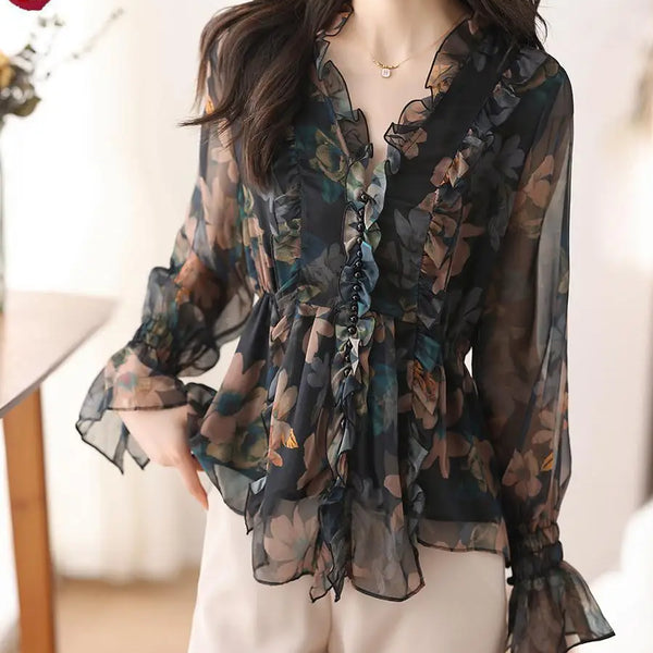 S-3XL Women Spring Basic Wear Chiffon Shirts