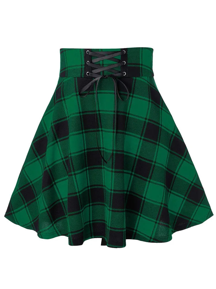 Black Checkered Gothic Pleated Mini Skirt