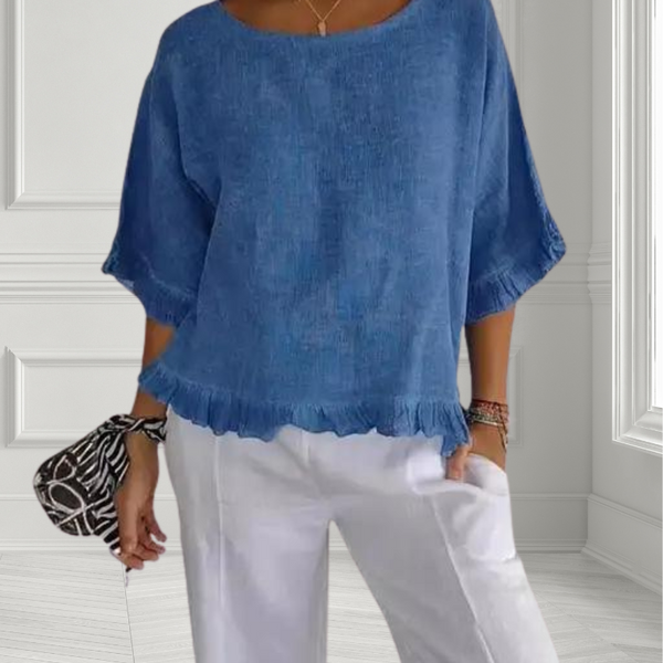 Casual Wide Neck Ruffle Top