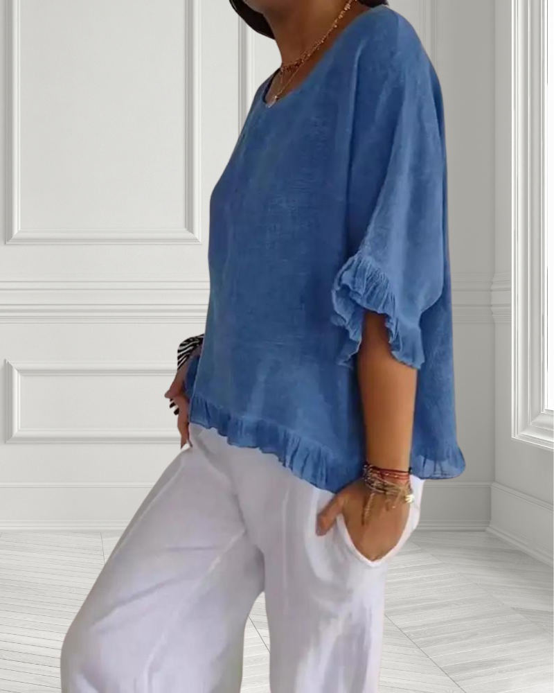 Casual Wide Neck Ruffle Top