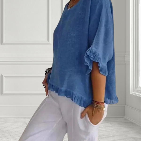 Casual Wide Neck Ruffle Top