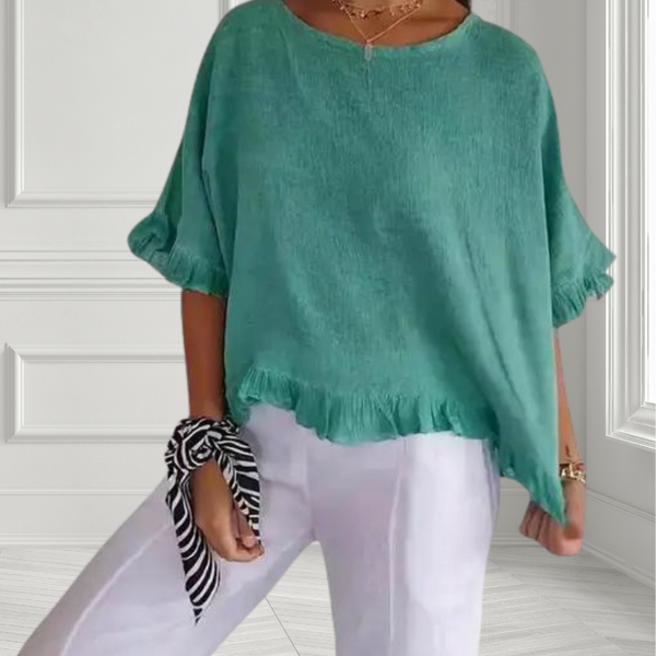 Casual Wide Neck Ruffle Top