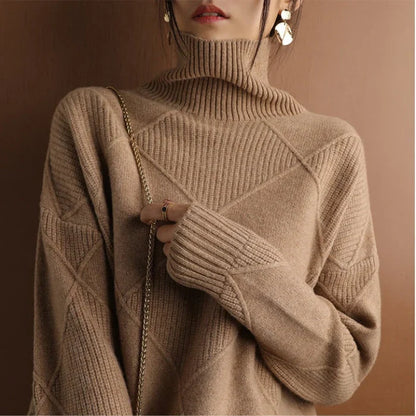 Nina European-style High-Collar Diamond Sweater