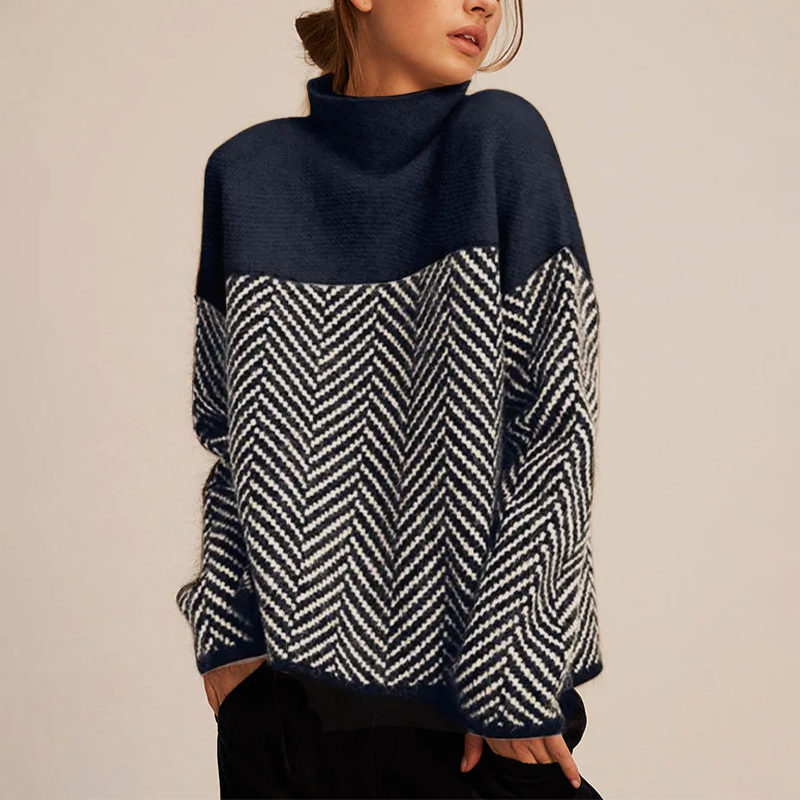 Eliza Retro Color Block Half Turtleneck Sweater