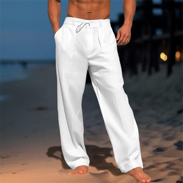 Men's Linen Solid Color Vacation Basic Beach Pants