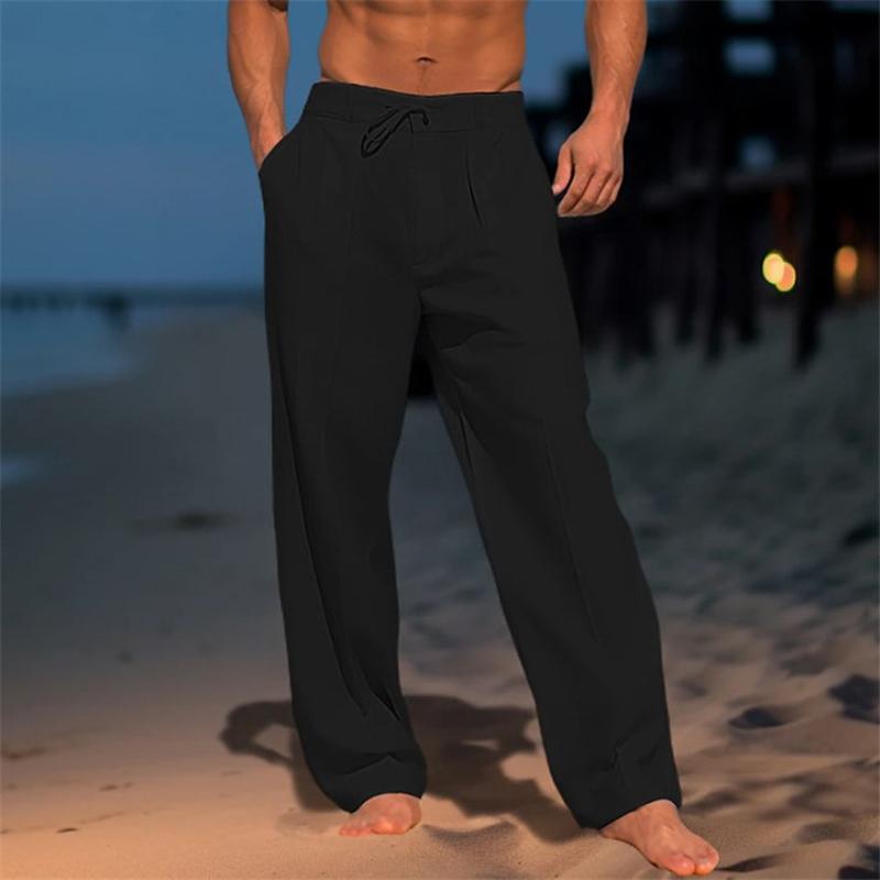 Men's Linen Solid Color Vacation Basic Beach Pants