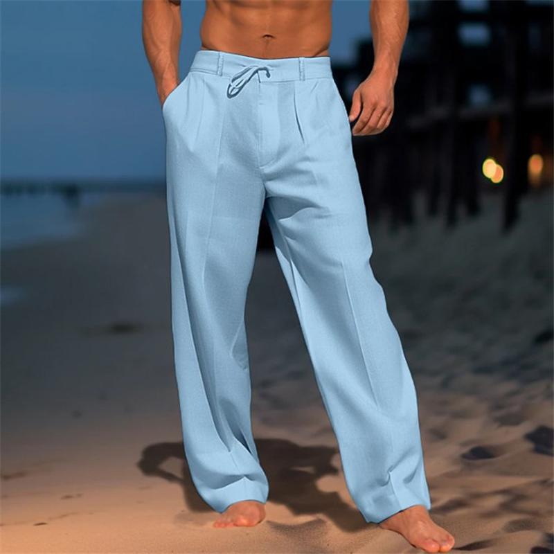 Men's Linen Solid Color Vacation Basic Beach Pants