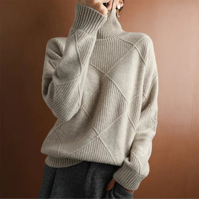 Nina European-style High-Collar Diamond Sweater