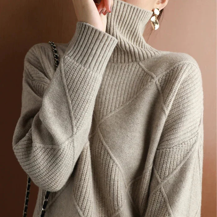 Nina European-style High-Collar Diamond Sweater