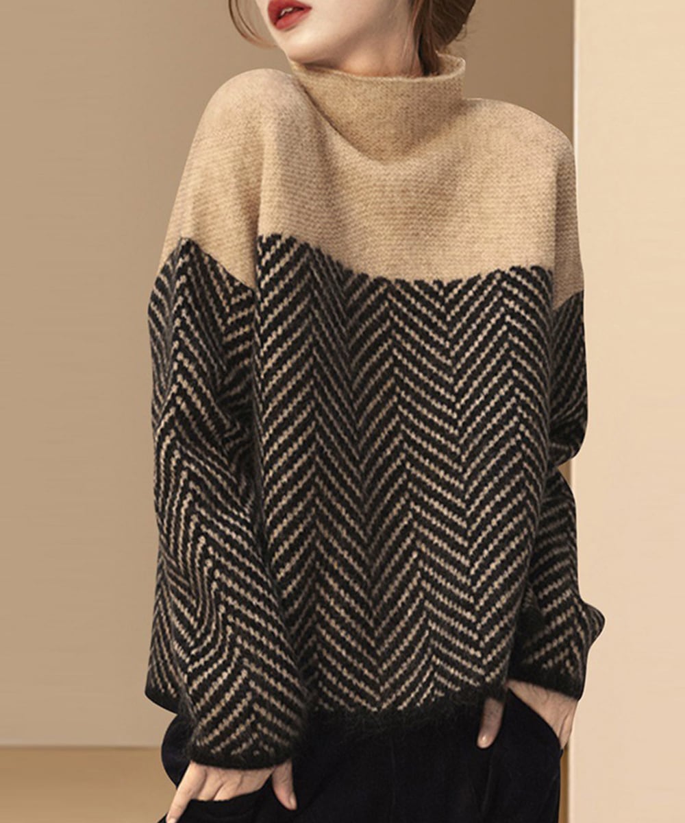 Eliza Retro Color Block Half Turtleneck Sweater