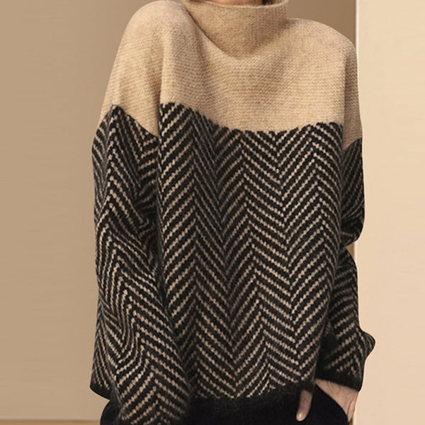 Eliza Retro Color Block Half Turtleneck Sweater