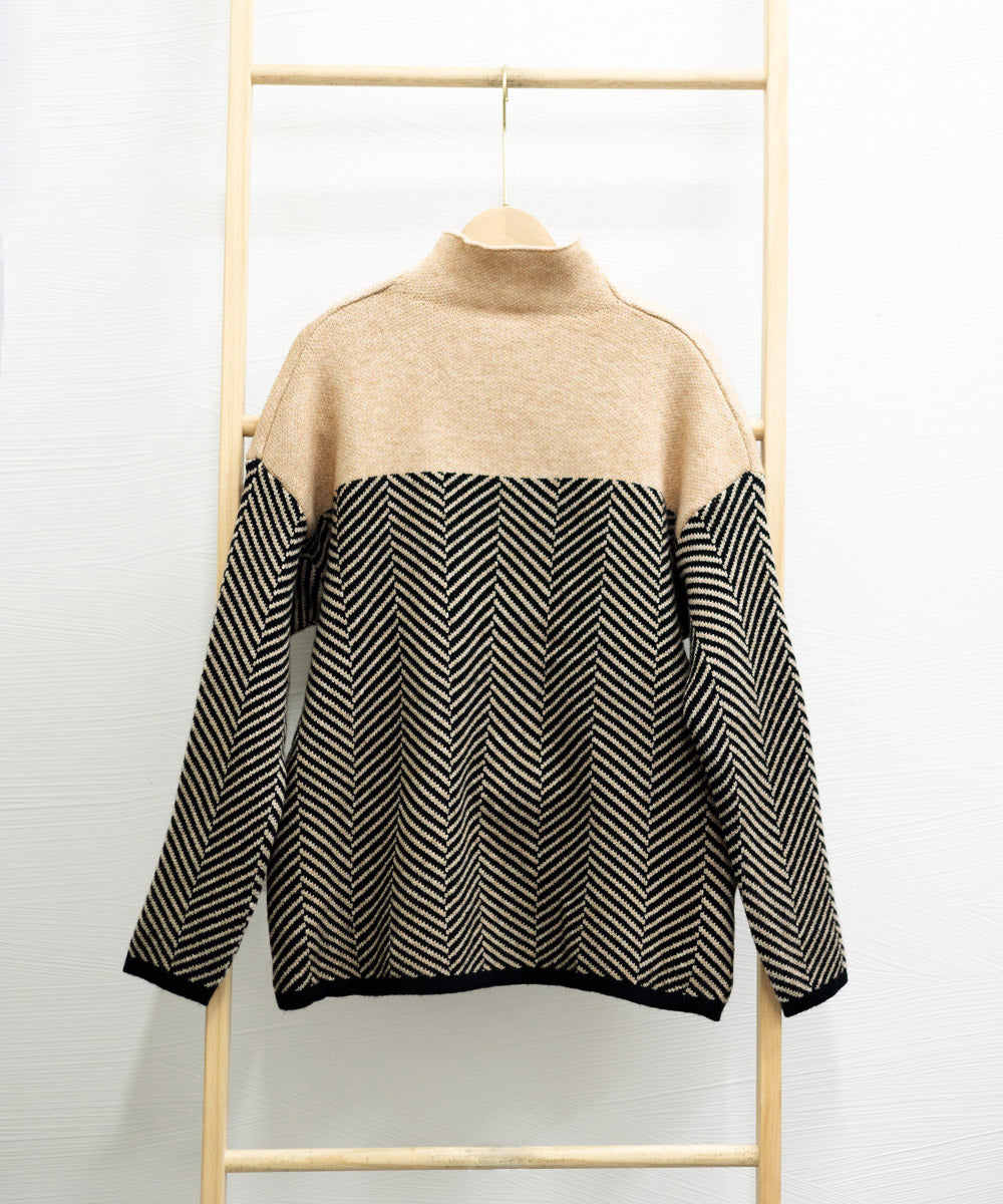 Eliza Retro Color Block Half Turtleneck Sweater