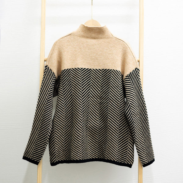 Eliza Retro Color Block Half Turtleneck Sweater