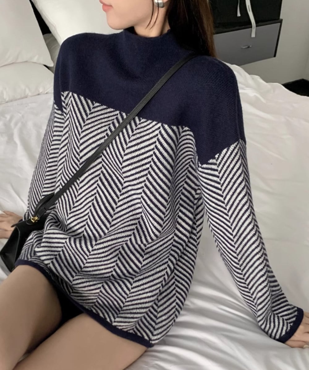 Eliza Retro Color Block Half Turtleneck Sweater