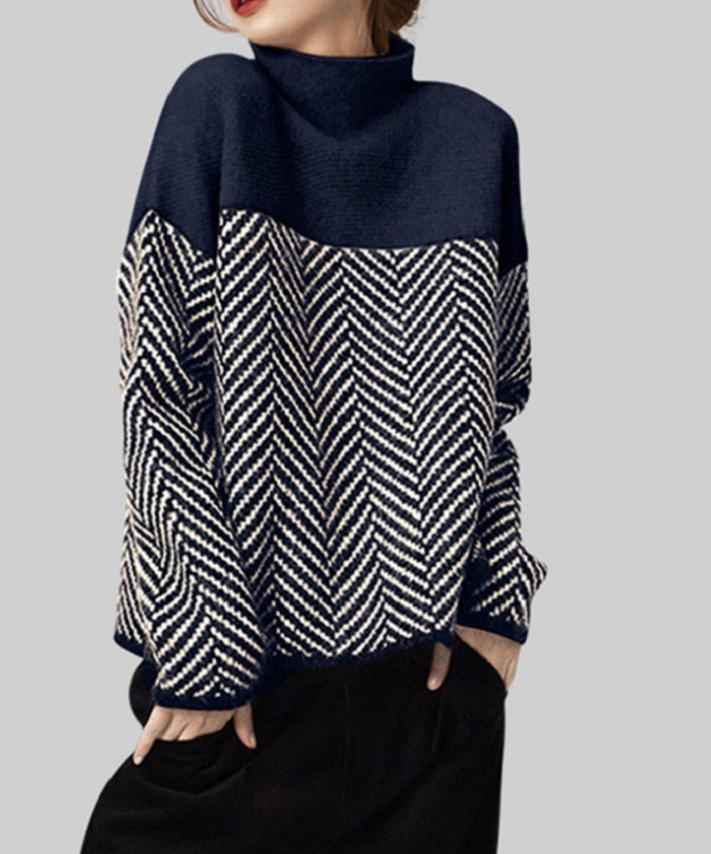 Eliza Retro Color Block Half Turtleneck Sweater