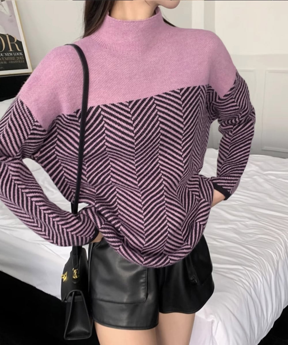 Eliza Retro Color Block Half Turtleneck Sweater