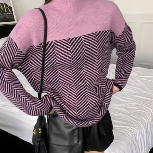 Eliza Retro Color Block Half Turtleneck Sweater