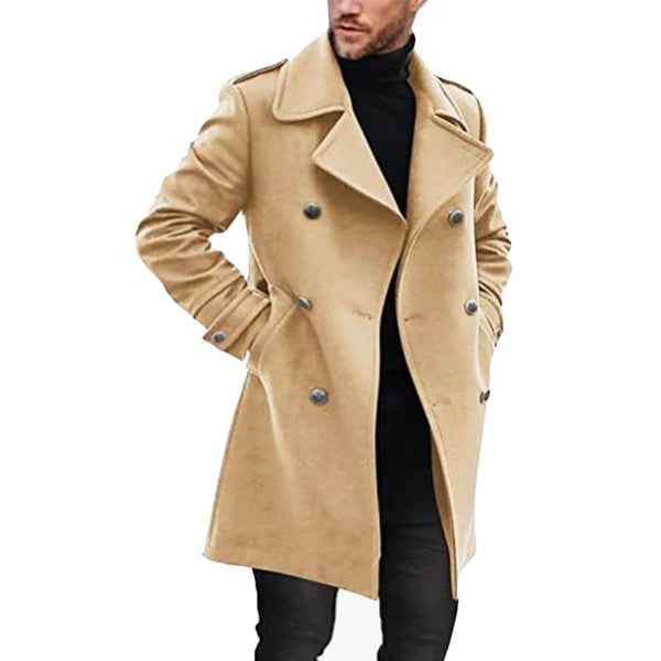 Men's Lapel Double Breasted Mid-length Coat