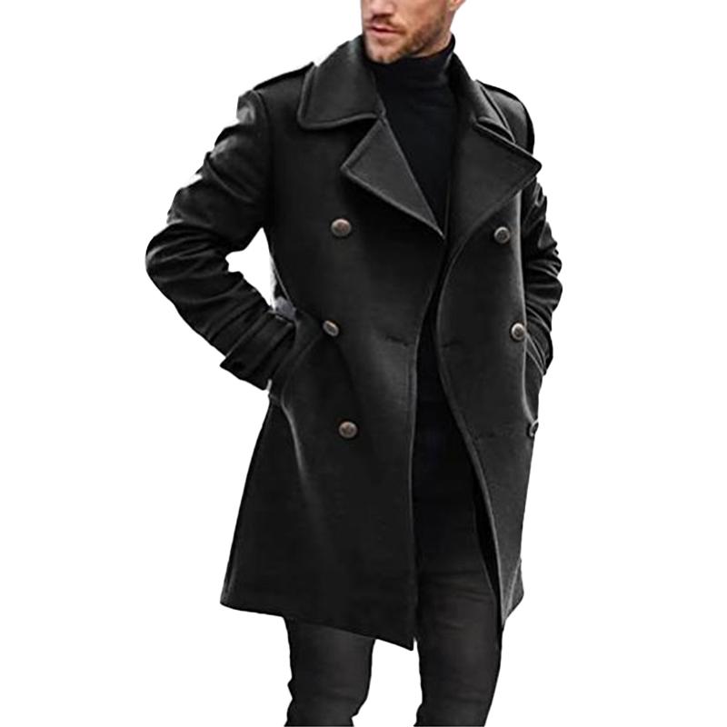 Men's Lapel Double Breasted Mid-length Coat